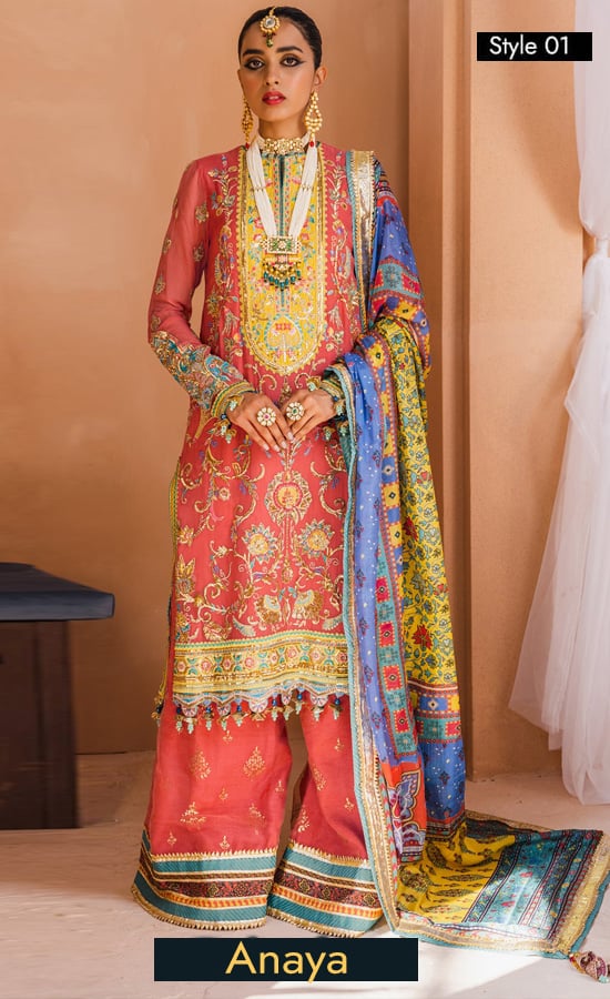 Anaya Embroidered Digital Printed Silk Tehseen Dress 01