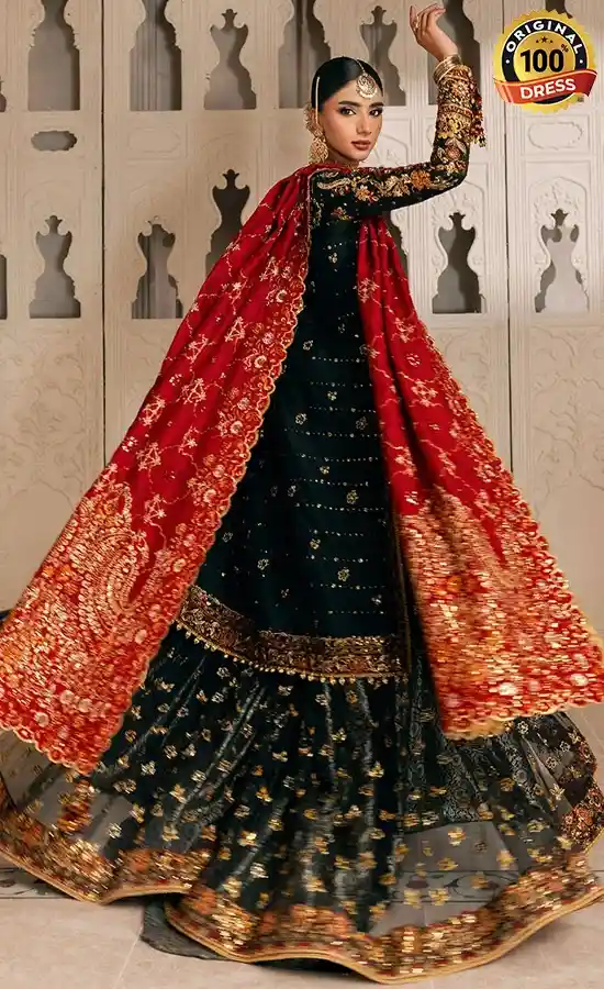 Black Kataan silk sharara suit with embroidery, small pearls and organza finishing