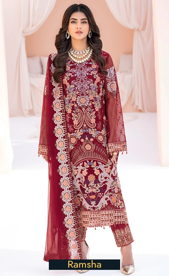 Buy Ramsha Embroidered Chiffon A609 Dress Now 3