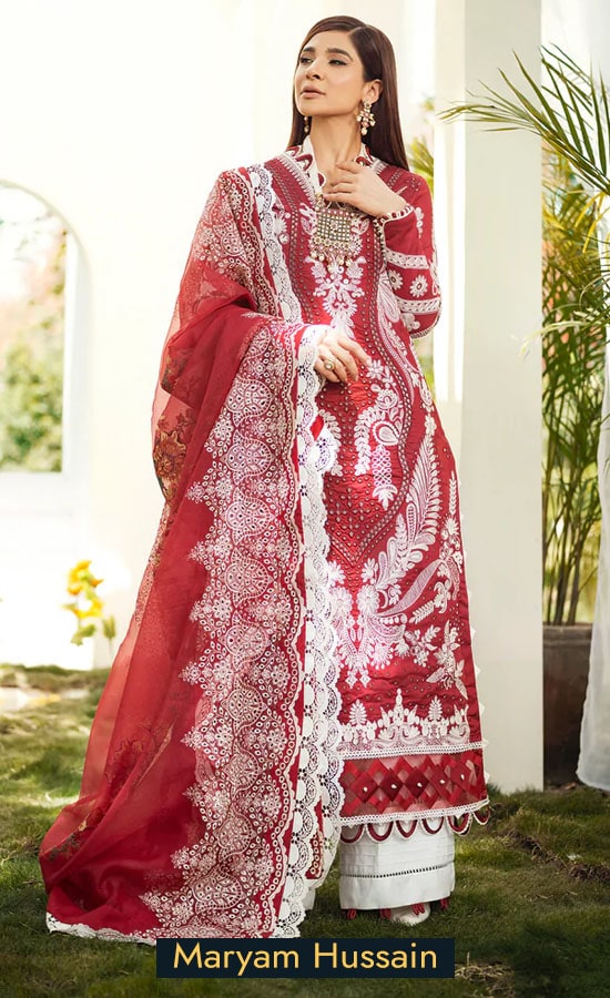 Maryam Hussain Embroidered Lawn Neal Dress 1