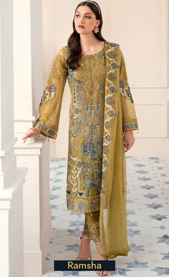 Ramsha Embroidered Chiffon D903 Dress 2