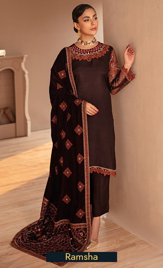 Ramsha Embroidered Raw Silk V507 Dress 3