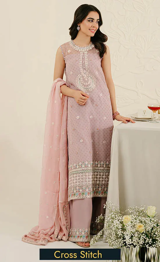 cross stitch-Embroidered Suit-cradle Pink