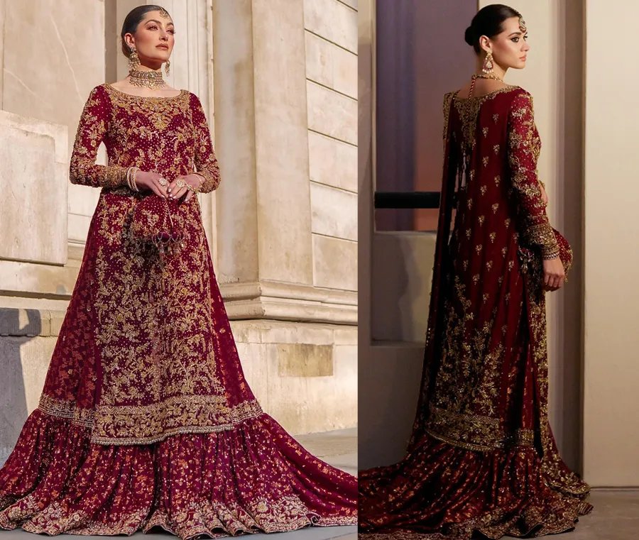 Deep Red Bridal Gharara Dress 16 Deep Red Bridal Gharara Dress 16