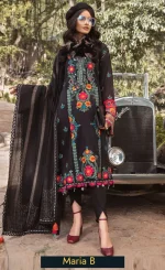 Embroidered Linen - DL-1007-Black and Pink