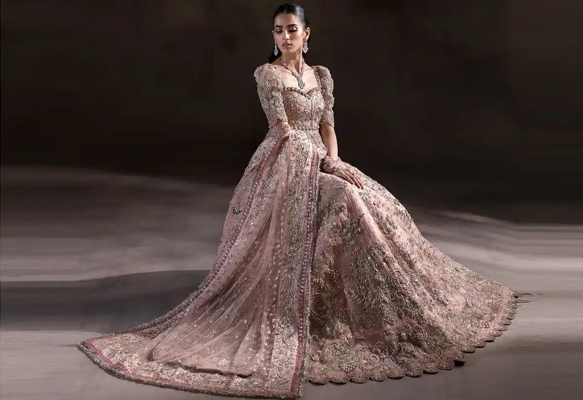 Peach Pink Anarkali Bridal Dress 5 Peach Pink Anarkali Bridal Dress