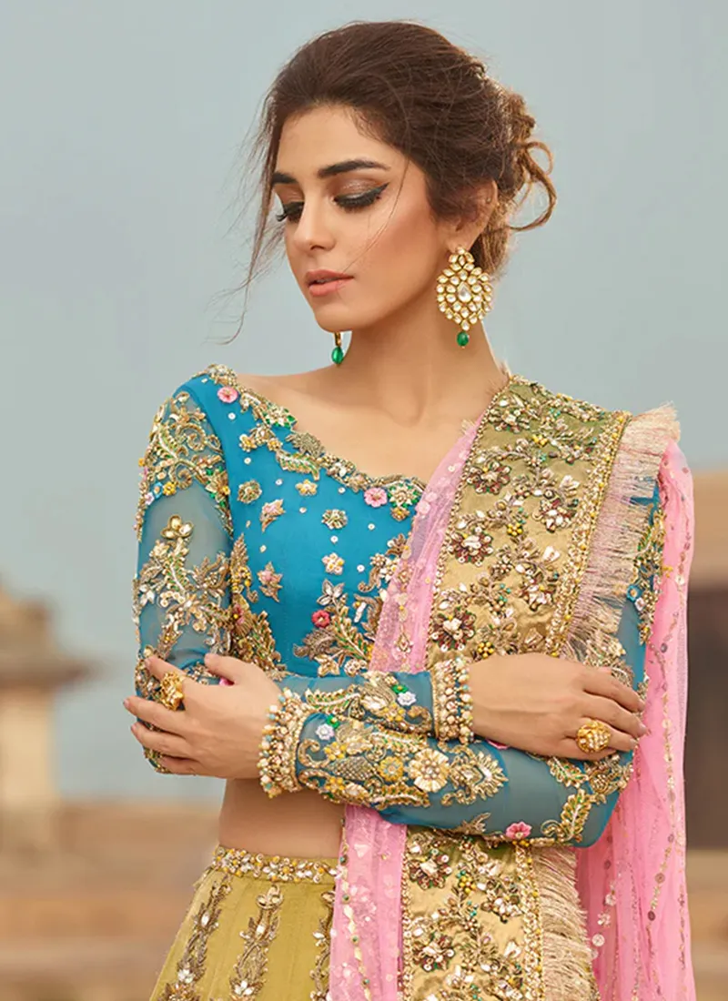 Royal Multicolor Yellow Embroidered Bridal Lehenga Choli