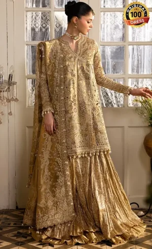Golden Colour Anarkali Dress For Wedding Guestssa (1)