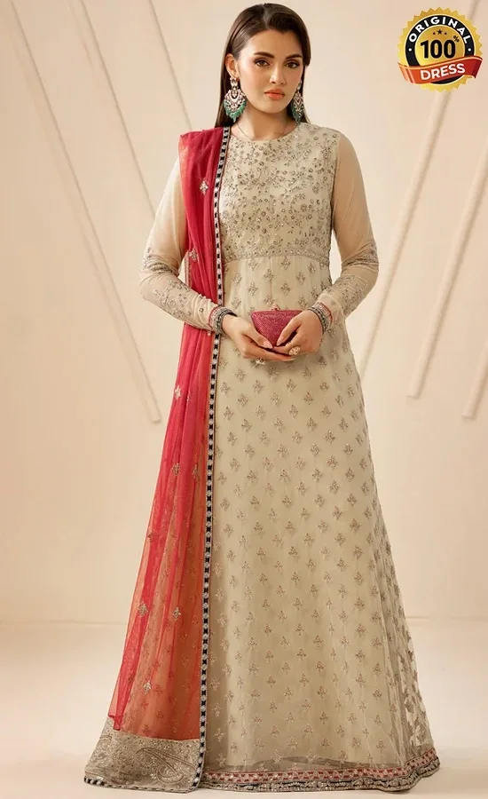 Asim Jofa White Anarkali Salwar Suit Asim Jofa white Anarkali salwar suit with detailed emb