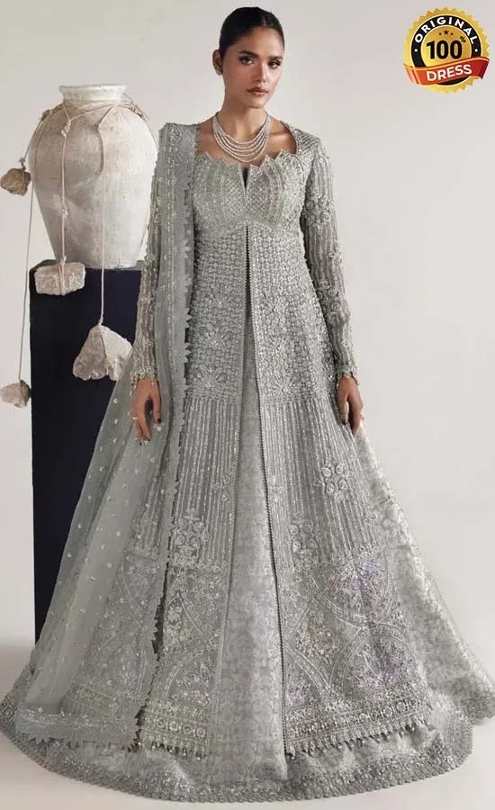 Grey Maxi Dress For Wedding Guests Grey maxi dress for wedding guests with elegant embroidery and sophisticated formal styling