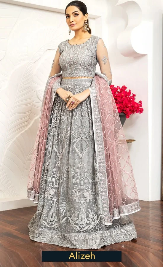 Alizeh Embroidered Net Bella Rose Dress 1