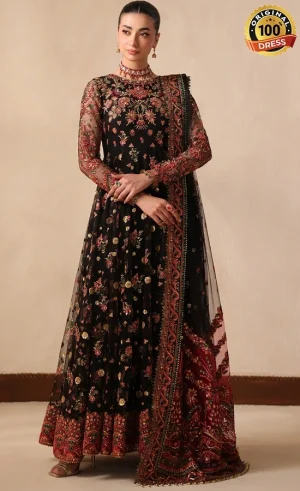 Black colour Anarkali dress for wedding guests with elegant embroidery and traditional detailing