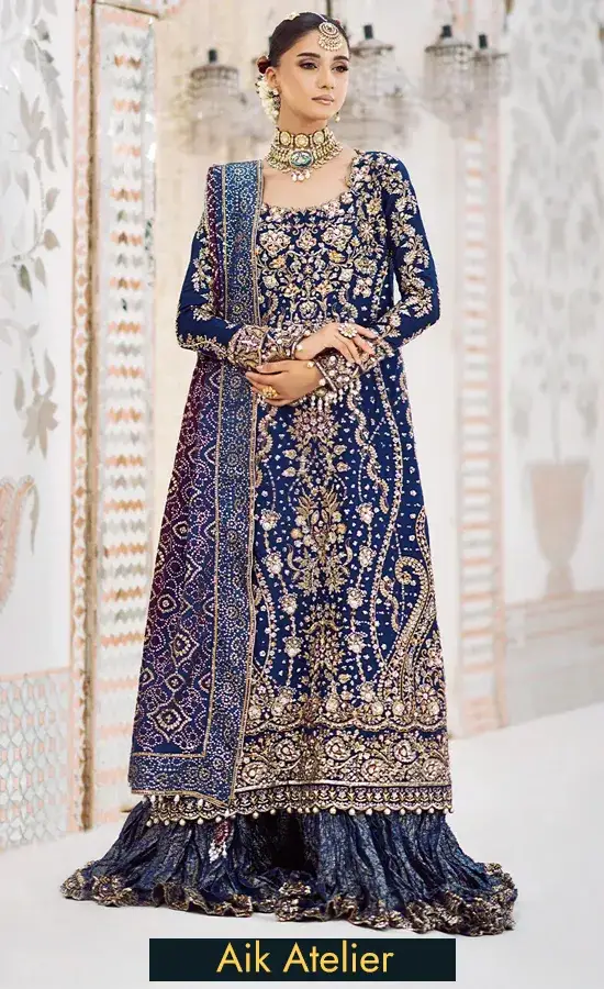 Blue and Gold Sharara For Wedding Guests (3)