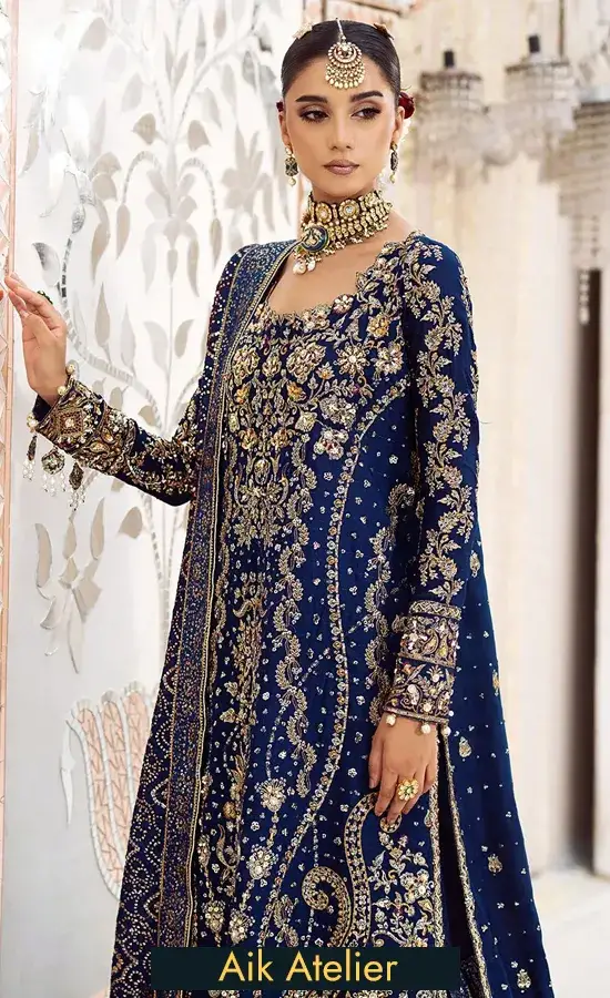 Blue and Gold Sharara For Wedding Guests (1)