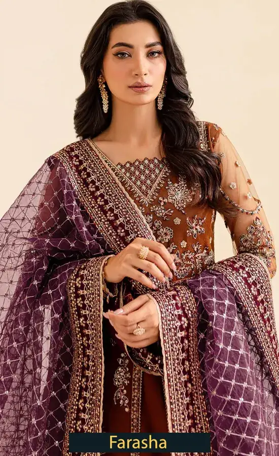 Embroidered Net - Crimson Allure