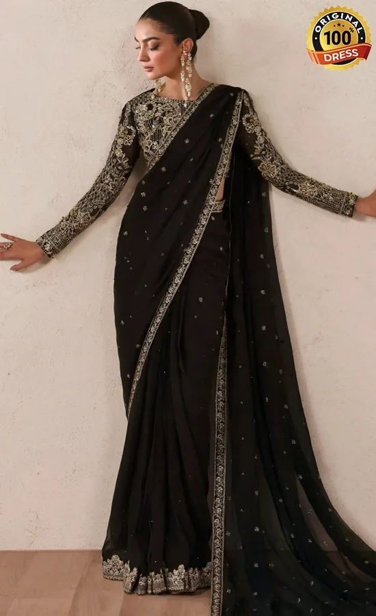 Asim Jofa saree for wedding guests with elegant hand embroidery and chiffon detailing