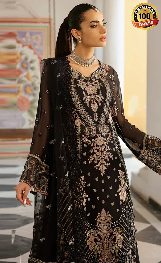 Black Chiffon Salwar Kameez For Wedding Guests (4)