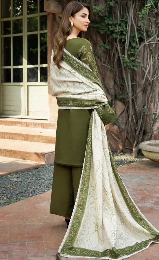 sage green pakistani dress Qalamkar Green Pakistani Dress MF-02 main image 1