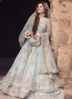 Ice Blue Front Open Bridal Frock with Lehenga Video