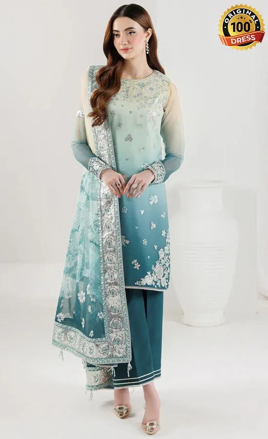 Embroidered Chiffon Azure Pearl Dress (3) Embroidered Chiffon Azure Pearl Dress (3)