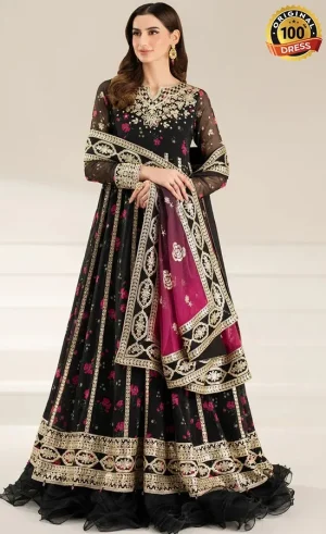 Embroidered Chiffon Fuchsia Night Dress (3)