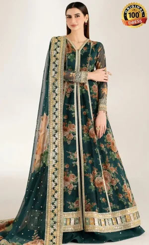 Embroidered Chiffon Teal Passion Dress (2)