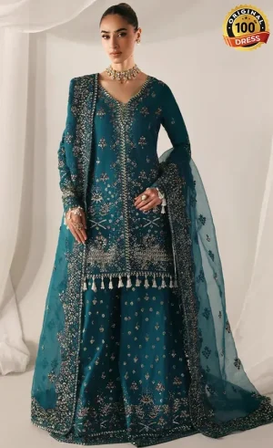 Embroidered Raw Silk Moonlit Night Dress (2)