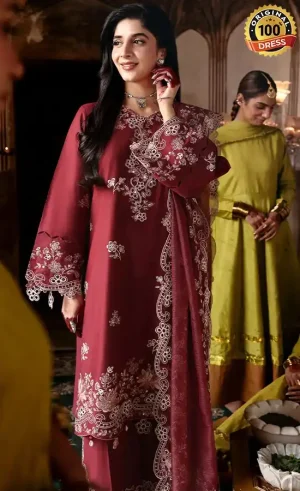 Cross Stitch PK Embroidered Lawn Crimson Drape Dress (1)