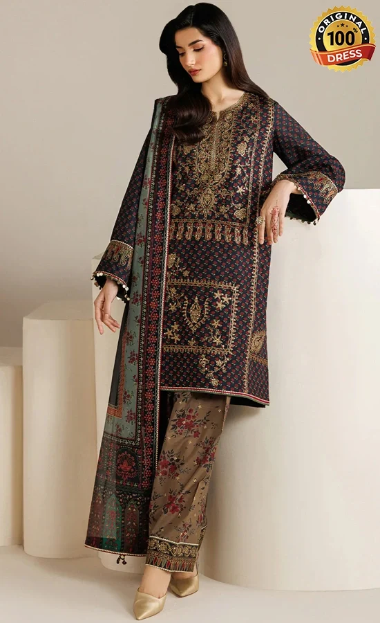 Jazmin Embroidered Raw Silk UR-7078 Dress (2) Jazmin Embroidered Raw Silk UR-7078 Dress (2)