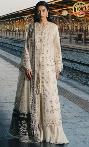 Afrozeh Embroidered Dyed Lawn Khawaab Dress (2)
