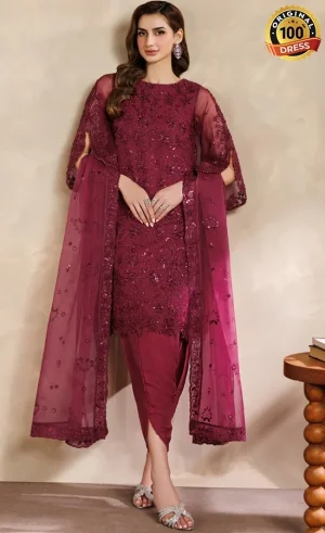 Zarif PK Emberoidered Organza ZYR-SURKH-01 Dress (2)
