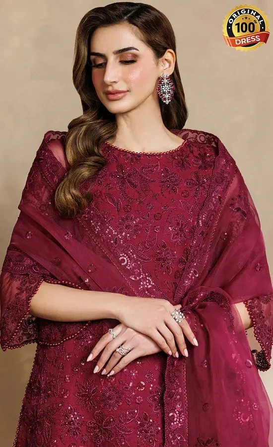 Zarif PK Emberoidered Organza ZYR-SURKH-01 Dress (3)