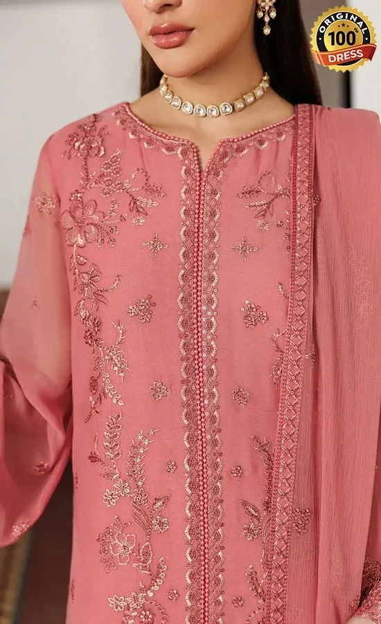Zarif PK Emberoidered Chiffon Angora Dress (2)
