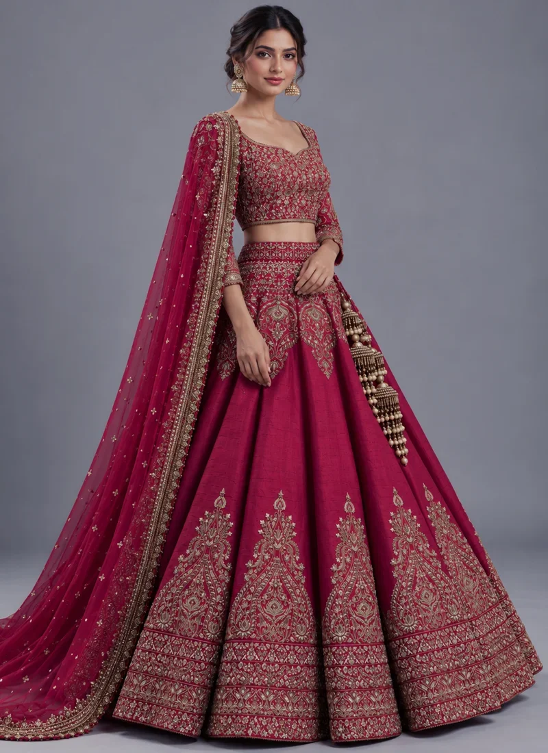 Berry Burgundy Bridal Lehenga with Antique Gold Work Burgundy Bridal Lehenga Choli with Antique Gold Video