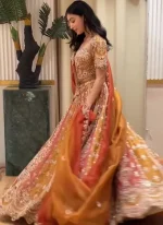 Coral and Saffron Bridal Lehenga Choli Sweetheart Neckline Lehenga Choli in Orange Video