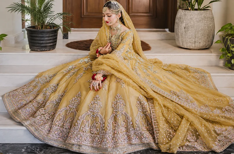 Mehndi Yellow Dresses for Brides