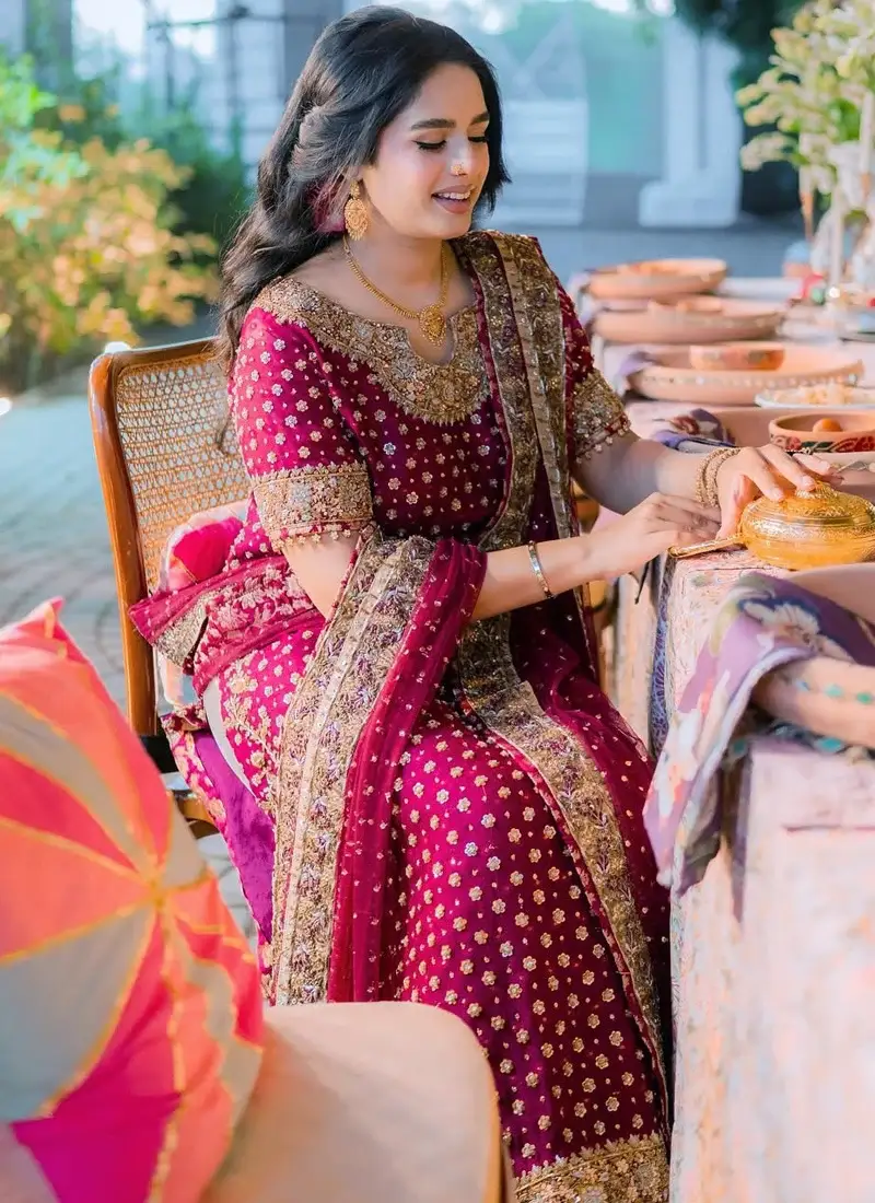 Pakistani Plum Purple Dress with Trousers Plum Wedding Guest Dress with Gold Zardozi Video