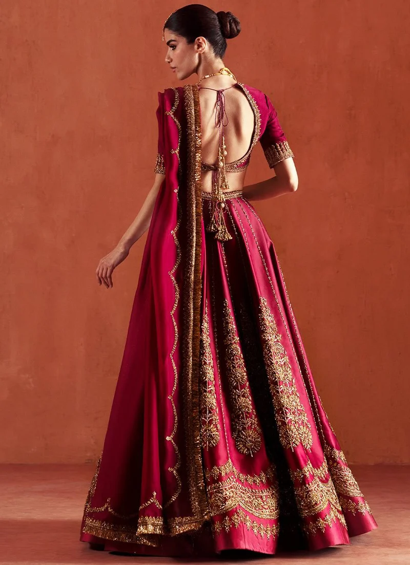 deep red baraat lehenga choli with antique gold floral sprays 03 Deep Red Baraat Lehenga Choli with Antique Gold Floral Sprays Video