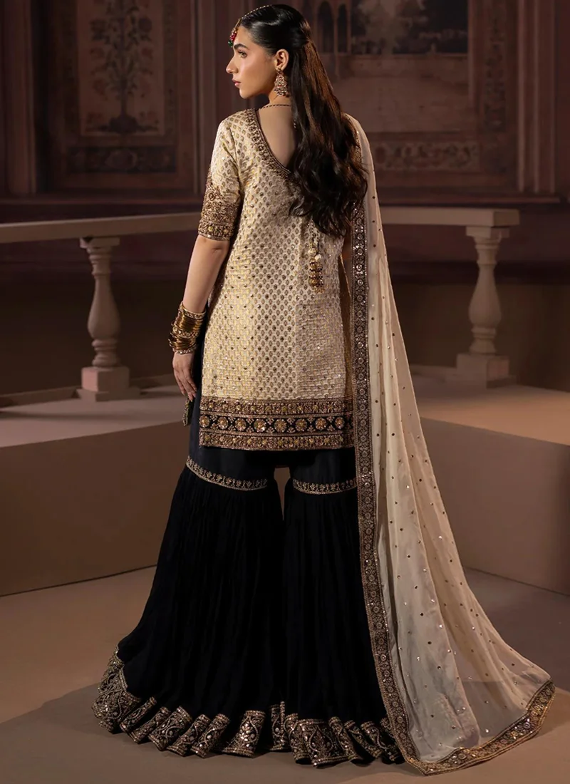 ivory walima gharara suit with paisley flounce borders 04 Ivory Walima Gharara Suit with Paisley Flounce Borders Video