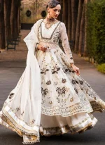white walima long peshwas with lehenga with black velvet florals 02 White Walima Long Peshwas with Lehenga with Black Velvet Florals Video